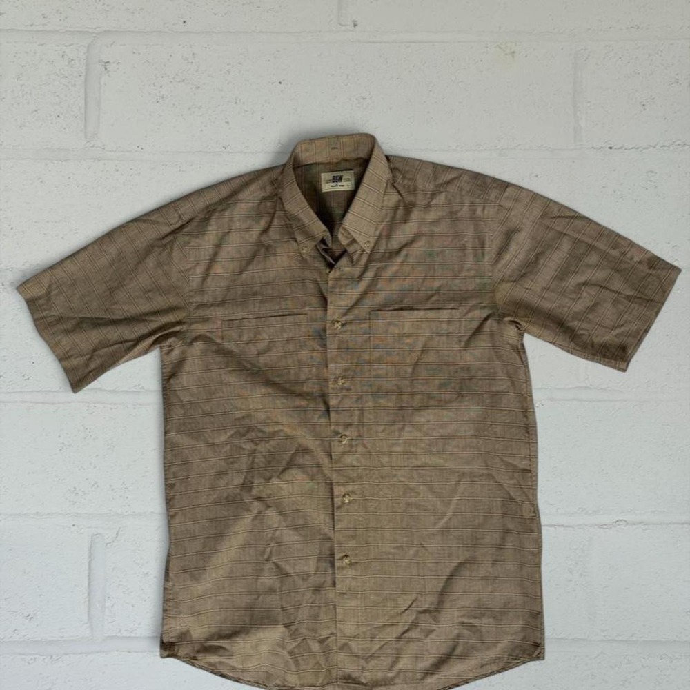 Vintage B&W by Brent Wood Brown Plaid Short Sleeve Button Up Shirt Mens Large
